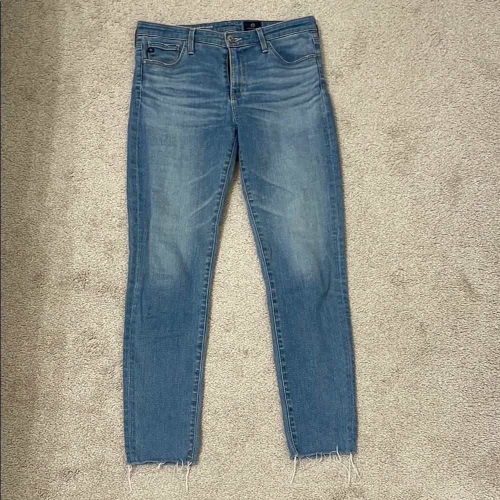 Ag Adriano Goldschmied Blue Skinny Jeans with Modern Distressed Hem